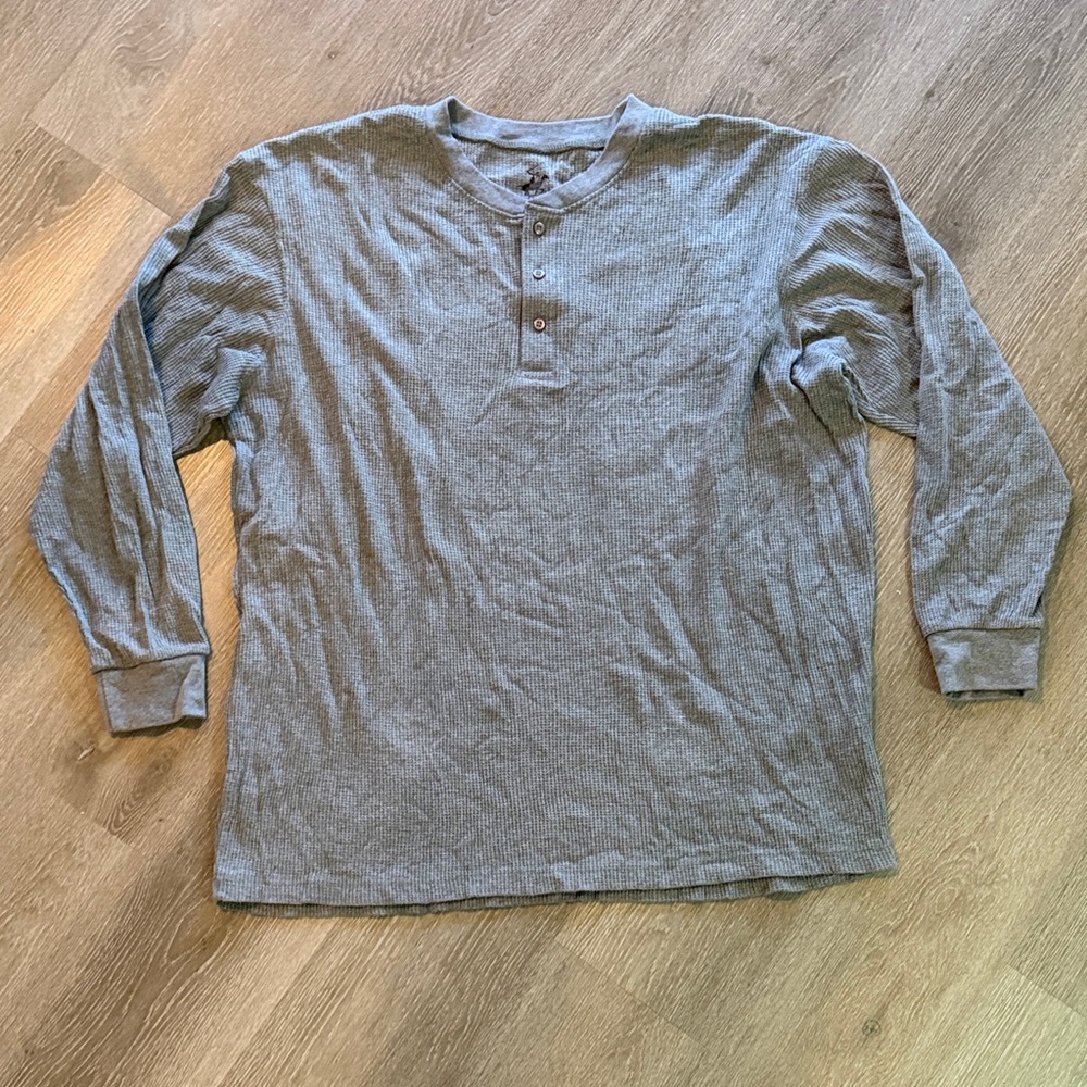 Beverly Hills Polo Club Men’s Long Sleeve Gray Waffle Henley XXL